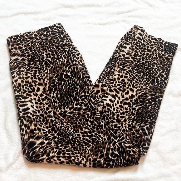 NEW Gianni Bini Leopard High Rise Straight Leg Pleated Pants Brown Black Pockets - Picture 5 of 9